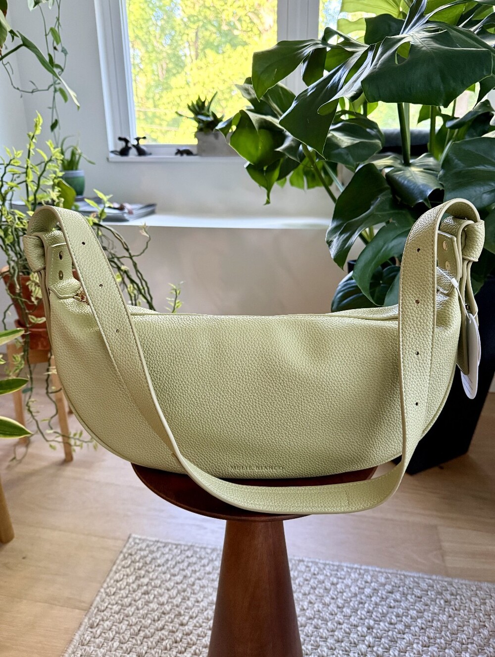 Melie Bianco Soft Crescent Vegan Leather Shoulder Bag Sage Minimalist Chic